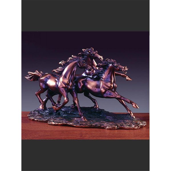 Marian Imports Marian Imports F13102 14 in. Three Running Horses Statue - Bronze F13102